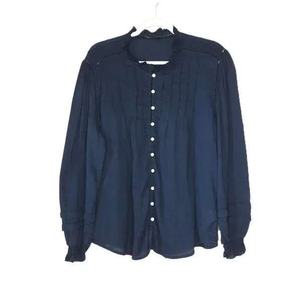 Quince Organic Textured Swiss Dot Cotton Peasant Blouse XL Boho Prairie - Picture 2 of 9